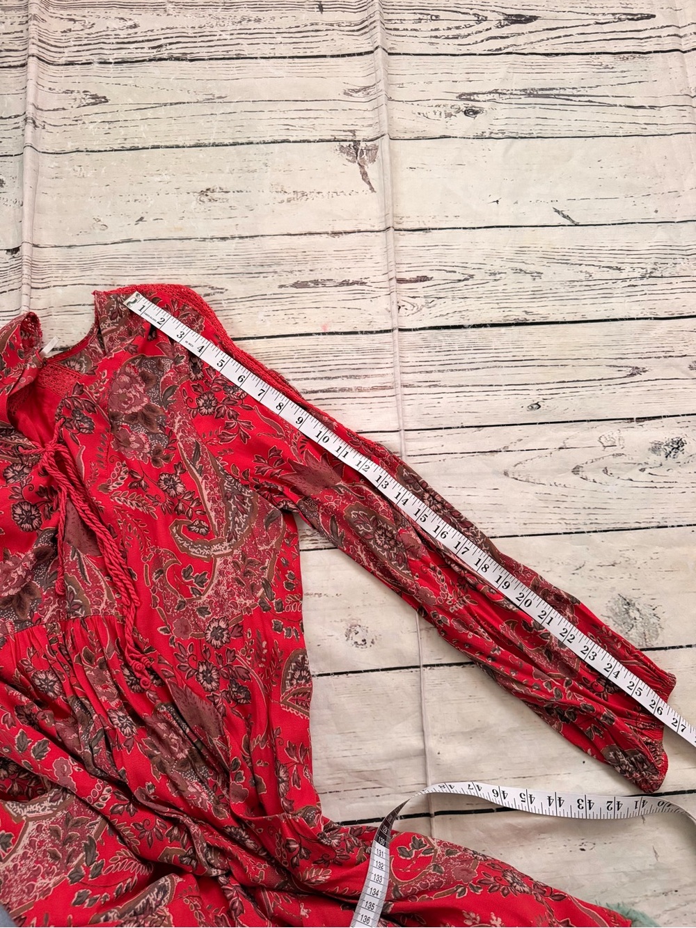 Free People Red Paisley Tie-Front V-Neck Tunic - Picture 7 of 8